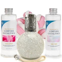Mamamanuela Pack économique Lampe Catalytique Mosaïque Blanc + Parfum Lollipop (500 ml) + Nettoyant Neutre (200 ml) + Mèche de Rechange