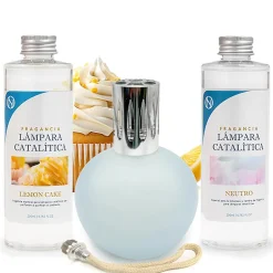 Mamamanuela Pack économique Lampe Catalytique Bleu Gris Mat + Parfum Lemon Cake (500 ml) + Nettoyant Neutre (200 ml) + Mèche de Rechange Sale