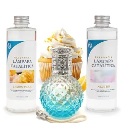Mamamanuela Pack économique Lampe Catalytique Blue Diamonds + Parfum Lemon Cake (500 ml) + Nettoyant Neutre (200 ml) + Mèche de Rechange Hot