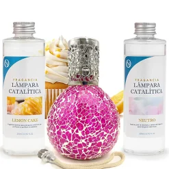 Mamamanuela Pack économique Lampe Catalytique Mosaïque Fuchsia + Parfum Lemon Cake (200 ml) + Nettoyant Neutre (200 ml) + Mèche de Rechange Sale