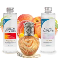 Mamamanuela Pack économique Lampe Catalytique Orange Waves + Parfum Peach Velvet (200 ml) + Nettoyant Neutre (200 ml) + Mèche de Rechange