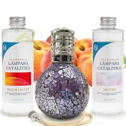 Mamamanuela Pack économique Lampe Catalytique Mosaïque de minuit + Parfum Peach Velvet (200 ml) + Nettoyant Neutre (200 ml) + Mèche Rechange