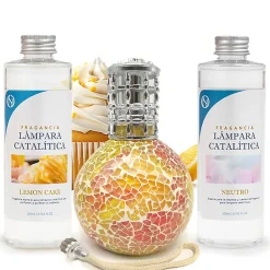 Mamamanuela Pack économique Lampe Catalytique Mosaïque Bicolore + Parfum Lemon Cake (200 ml) + Nettoyant Neutre (200 ml) + Mèche de Rechange