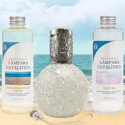 Mamamanuela Pack économique Lampe Catalytique Mosaïque Blanc + Parfum Mediterranean Light (500ml) + Nettoyant Neutre (200ml) + Mèche Rechange