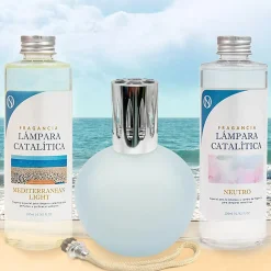 Mamamanuela Pack économique Lampe Catalytique Bleu-Gris Mat + Parfum Mediterranean Light (200ml) + Nettoyant Neutre (200ml) + Mèche Rechange Best