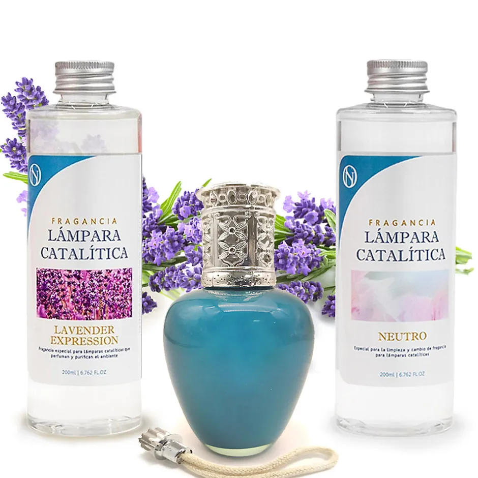 Mamamanuela Pack économique Lampe Catalytique Aqua Marina + Parfum Lavender Expression (500 ml) + Nettoyant Neutre (200 ml) + Mèche Rechange