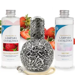 Mamamanuela Pack économique Lampe Catalytique Mosaïque Noir + Parfum Wild Strawberry (500 ml) + Nettoyant Neutre (200 ml) + Mèche de Rechange Clearance