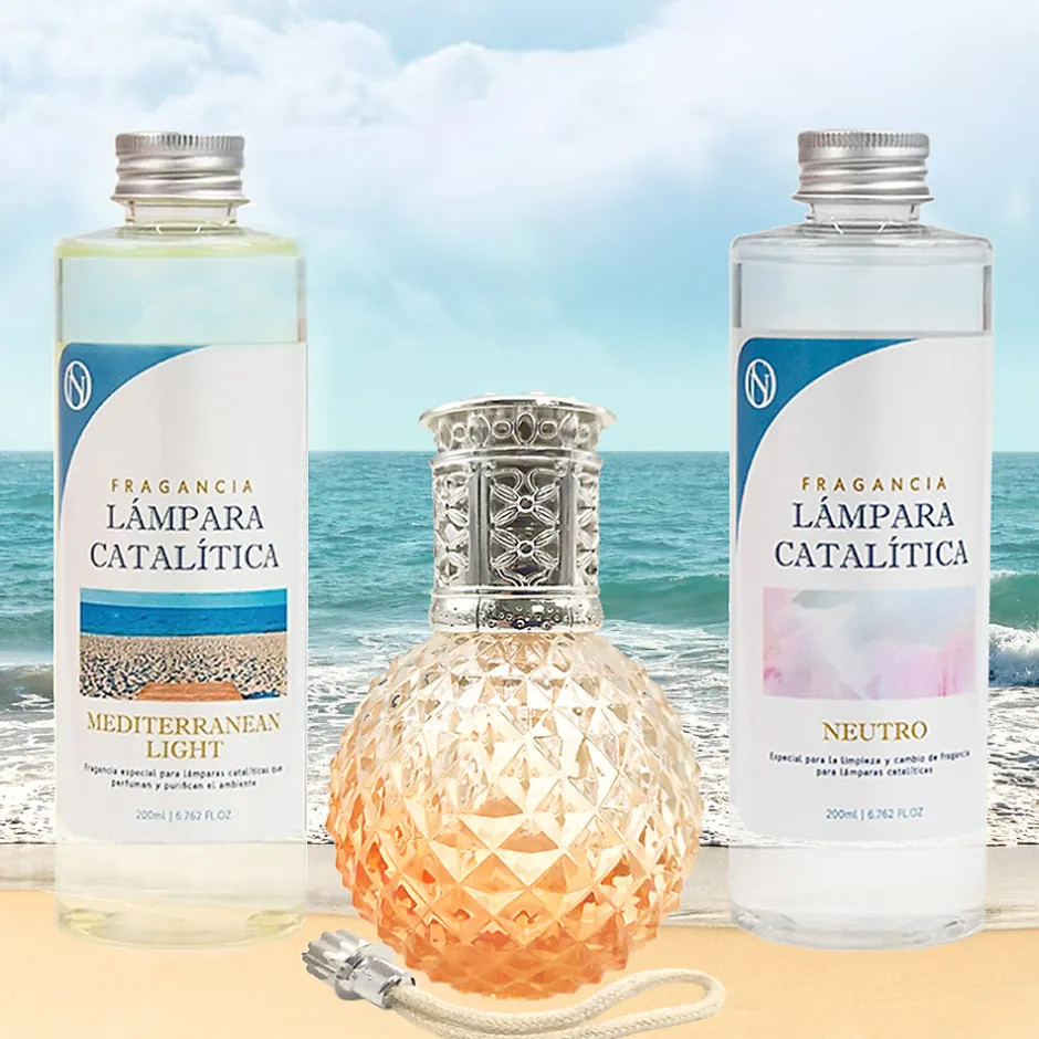 Mamamanuela Pack économique Lampe Catalytique Orange Diamonds + Mediterranean Light (200 ml) + Nettoyant Neutre (200 ml) + Mèche de Rechange