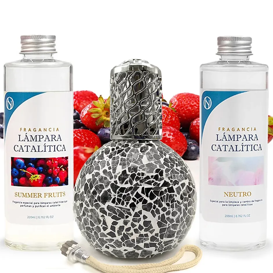 Mamamanuela Pack économique Lampe Catalytique Mosaïque Noir + Parfum Summer Fruits (500 ml) + Nettoyant Neutre (200 ml) + Mèche de Rechange Outlet