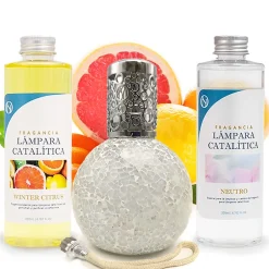 Mamamanuela Pack économique Lampe Catalytique Mosaïque Blanc + Parfum Winter Citrus (500 ml) + Nettoyant Neutre (200 ml) + Mèche de Rechange Discount