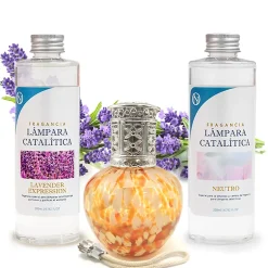 Mamamanuela Pack économique Lampe Catalytique Drops Orange + Parfum Lavender Expression (200 ml) + Nettoyant Neutre (200 ml) + Mèche Rechange Hot