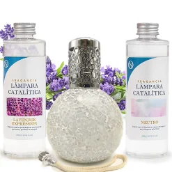 Mamamanuela Pack économique Lampe Catalytique Mosaïque Blanc + Parfum Lavender Expression (500ml) + Nettoyant Neutre (200ml) + Mèche Rechange Discount