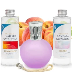 Mamamanuela Pack économique Lampe Catalytique Fuchsia Mat + Parfum Peach Velvet (200 ml) + Nettoyant Neutre (200 ml) + Mèche de Rechange