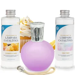 Mamamanuela Pack économique Lampe Catalytique Fuchsia Mat + Parfum Lemon Cake (200 ml) + Nettoyant Neutre (200 ml) + Mèche de Rechange New