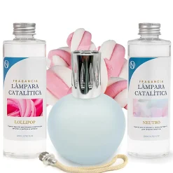 Mamamanuela Pack économique Lampe Catalytique Bleu Gris Mat + Parfum Lollipop (500 ml) + Nettoyant Neutre (200 ml) + Mèche de Rechange