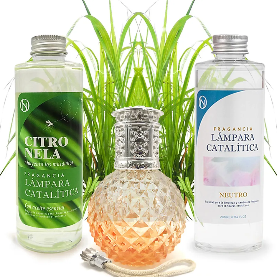 Mamamanuela Pack économique Lampe Catalytique Orange Diamonds + Parfum Citronnelle (200 ml) + Nettoyant Neutre (200 ml) + Mèche de Rechange