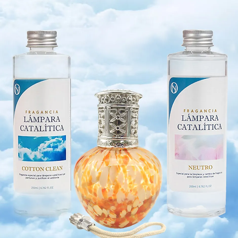Mamamanuela Pack économique Lampe Catalytique Drops Orange + Parfum Cotton Clean (500 ml) + Nettoyant Neutre (200 ml) + Mèche de Rechange