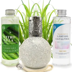 Mamamanuela Pack économique Lampe Catalytique Mosaïque Blanc + Parfum Citronnelle (200 ml) + Nettoyant Neutre (200 ml) + Mèche de Rechange