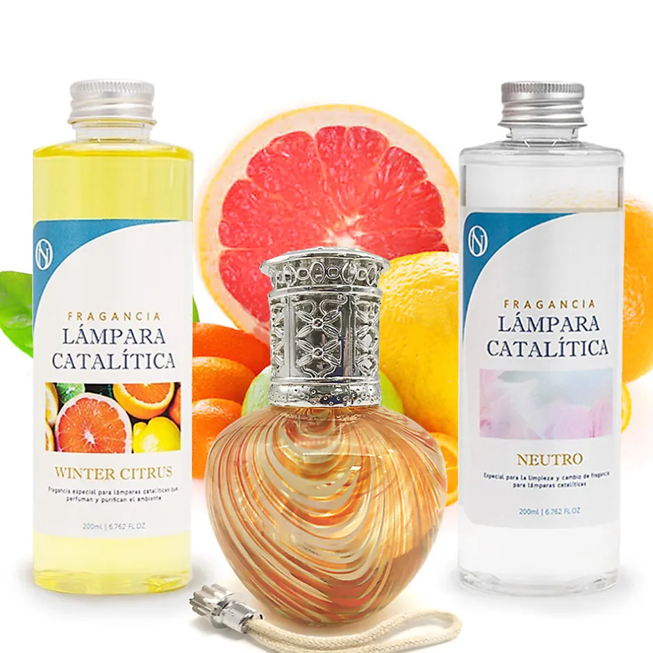 Mamamanuela Pack économique Lampe Catalytique Orange Waves + Parfum Winter Citrus (200 ml) + Nettoyant Neutre (200 ml) + Mèche de Rechange