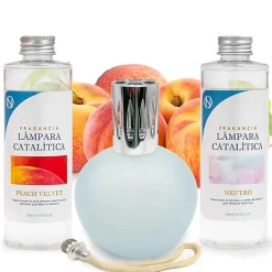 Mamamanuela Pack économique Lampe Catalytique Bleu-Gris Mat + Parfum Peach Velvet (200 ml) + Nettoyant Neutre (200 ml) + Mèche de Rechange