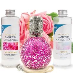 Mamamanuela Pack économique Lampe Catalytique Mosaïque Fuchsia + Parfum Bed of Roses (200 ml) + Nettoyant Neutre (200 ml) + Mèche de Rechange Clearance
