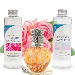 Mamamanuela Pack économique Lampe Catalytique Drops Orange + Parfum Bed of Roses (500 ml) + Nettoyant Neutre (200 ml) + Mèche de Rechange