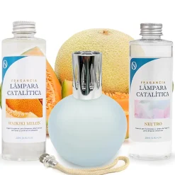 Mamamanuela Pack économique Lampe Catalytique Bleu Gris Mat + Parfum Waikiki Melon (500 ml) + Nettoyant Neutre (200 ml) + Mèche de Rechange New