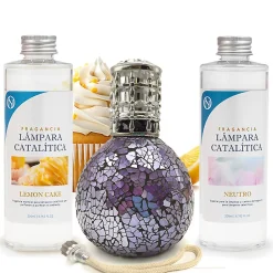 Mamamanuela Pack économique Lampe Catalytique Mosaïque de minuit + Parfum Lemon Cake (200 ml) + Nettoyant Neutre (200 ml) + Mèche de Rechange