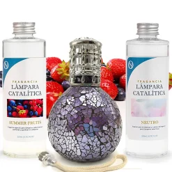 Mamamanuela Pack économique Lampe Catalytique Mosaïque de minuit + Parfum Summer Fruits (500 ml) + Nettoyant Neutre (200 ml) + Mèche Rechange