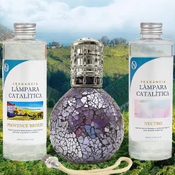 Mamamanuela Pack économique Lampe Catalytique Mosaïque de minuit + Provence Breeze (200 ml) + Nettoyant Neutre (200 ml) + Mèche de Rechange Hot