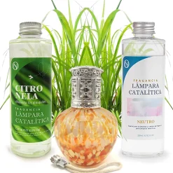 Mamamanuela Pack économique Lampe Catalytique Drops Orange + Parfum Citronnelle (200 ml) + Nettoyant Neutre (200 ml) + Mèche de Rechange New