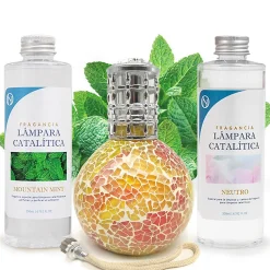 Mamamanuela Pack économique Lampe Catalytique Mosaïque Bicolore + Parfum Mountain Mint (500 ml) + Nettoyant Neutre (200 ml) + Mèche Rechange