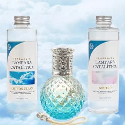 Mamamanuela Pack économique Lampe Catalytique Blue Diamonds + Parfum Cotton Clean (500 ml) + Nettoyant Neutre (200 ml) + Mèche de Rechange New
