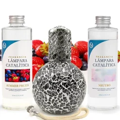 Mamamanuela Pack économique Lampe Catalytique Mosaïque Noir + Parfum Summer Fruits (200 ml) + Nettoyant Neutre (200 ml) + Mèche de Rechange Clearance