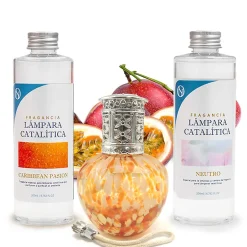 Mamamanuela Pack économique Lampe Catalytique Drops Orange + Parfum Caribbean Passion (500 ml) + Nettoyant Neutre (200 ml) + Mèche de Rechange
