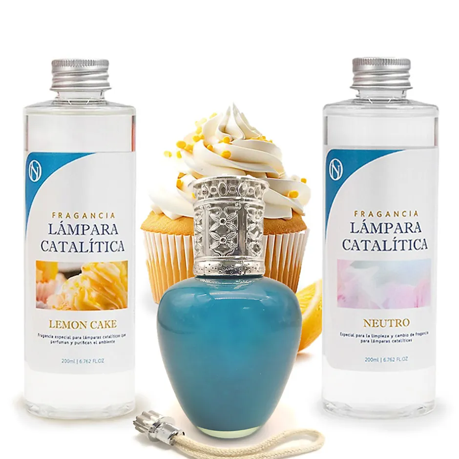 Mamamanuela Pack économique Lampe Catalytique Aqua Marina + Parfum Lemon Cake (500 ml) + Nettoyant Neutre (200 ml) + Mèche de Rechange