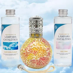 Mamamanuela Pack économique Lampe Catalytique Mosaïque Bicolore + Parfum Cotton Clean (200 ml) + Nettoyant Neutre (200 ml) + Mèche de Rechange