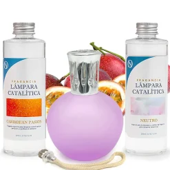 Mamamanuela Pack économique Lampe Catalytique Fuchsia Mat + Parfum Caribbean Passion (200 ml) + Nettoyant Neutre (200 ml) + Mèche de Rechange