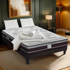 Hypsom Pack Divin 90x200 cm Matelas Ressorts + Sommier Bois + Accessoires