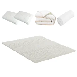 Olympe Literie Pack Douce Nuit Surmatelas + Protège matelas + Couette + Oreillers 180x200 cm