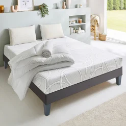 Olympe Literie Pack Eupraxie 90x190 cm Matelas Mousse + Sommier Bois + Accessoires