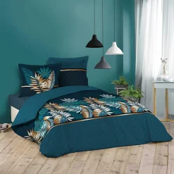 L'Effet Papillon Pack housse de couette 220x240 cm Alianor + drap housse 140x190 Bleu