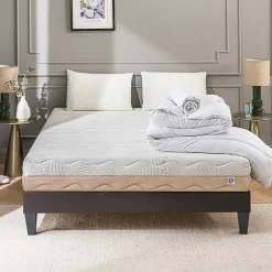 Bellecour Pack Leman 140x200 cm Matelas Mousse + Sommier Bois + Accessoires Hot