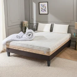 Bellecour Pack Leman 140x200 cm Matelas Mousse + Sommier Bois + Accessoires Hot