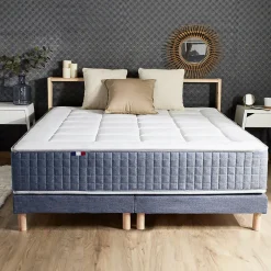 Idliterie Pack matelas 7 zones sommier bleu couette oreillers 180x200