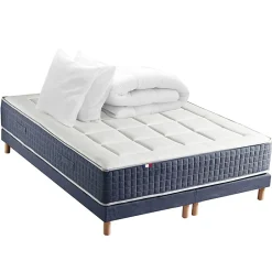 Idliterie Pack matelas 7 zones sommier bleu couette oreillers 160x200