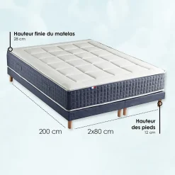 Idliterie Pack matelas 7 zones sommier bleu couette oreillers 160x200