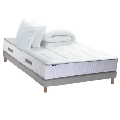 Idliterie Pack matelas ressort 7 zones et sommier et oreiller couette 140x190