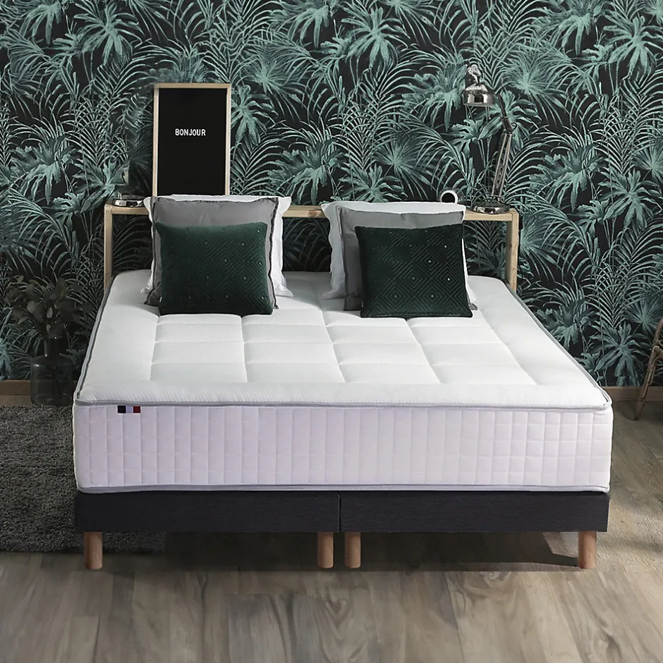 Idliterie Pack matelas ressort 7 zones sommier oreiller couette 2x80x200