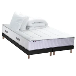 Idliterie Pack matelas ressort 7 zones sommier oreiller couette 2x90x200
